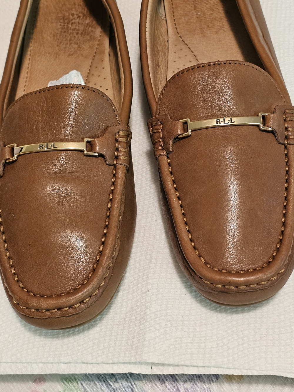 Polo Ralph Lauren Brown Leather Loafers with Gold Hardware